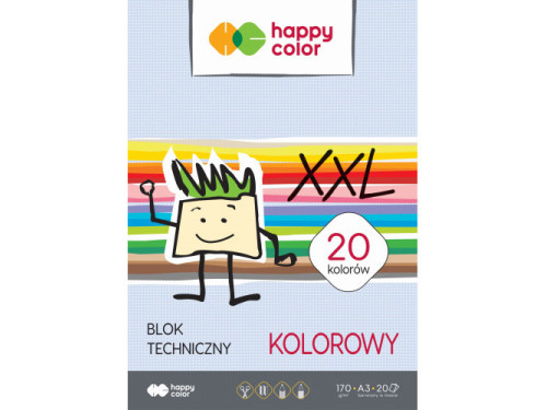 Colored XXL drawing pad A3 - Happy Color - 170 g, 20 sheets