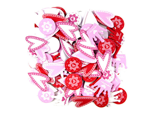 PRINTED FOAM STICKERS, 120 PCS - HEARTS, CROWNS, FLOWERS
