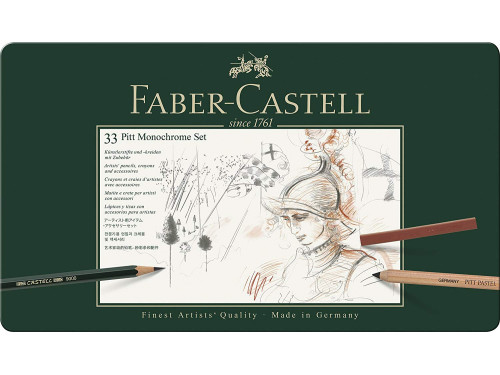 Zestaw rysunkowy Pitt Monochrome w kasecie metalowej - Faber-Castell - 33 szt.