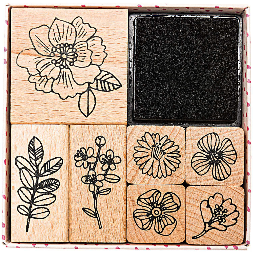 Wooden Hygge stamp set - Paper Poetry - flowers, 8 pcs.