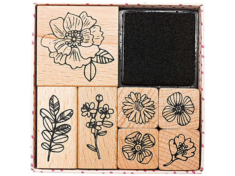 Wooden Hygge stamp set - Paper Poetry - flowers, 8 pcs.