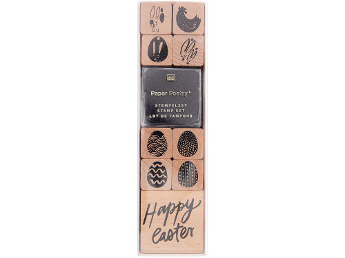 Wooden stamp set - Paper Poetry - Happy Easter, 9 pcs.