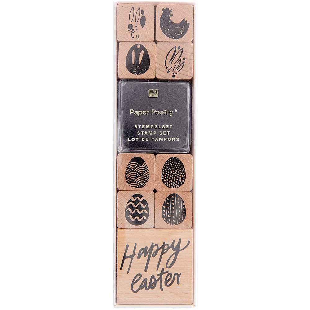 Wooden stamp set - Paper Poetry - Happy Easter, 9 pcs.