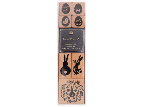 Wooden stamp set - Paper Poetry - Bunnies & Eggs, 7 pcs.