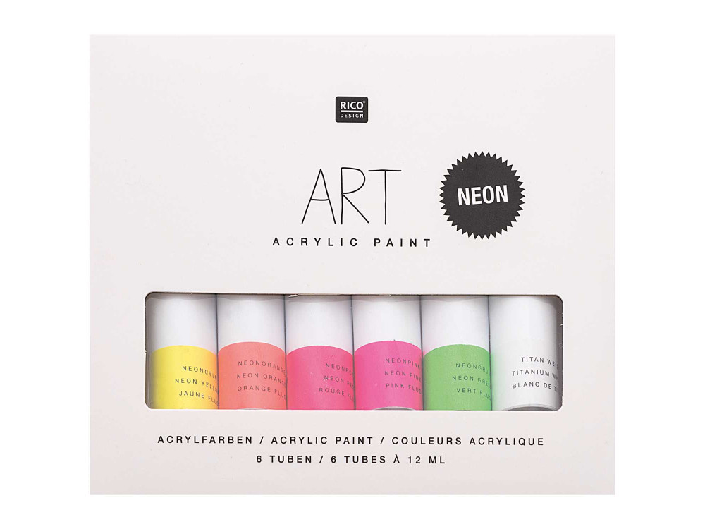 Zestaw farb akrylowych ART Neon - Rico Design - 6 kolorów x 12 ml