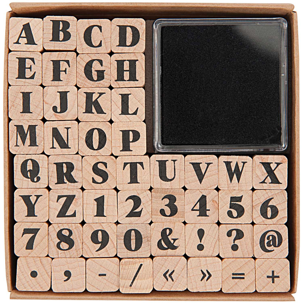Zestaw drewnianych stempli ABC & Numbers - Paper Poetry - bold alfabet, 48 szt.