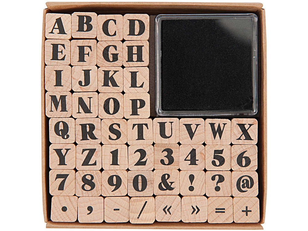 Wooden ABC & Numbers stamp set - Paper Poetry - bold alphabet, 48 pcs.
