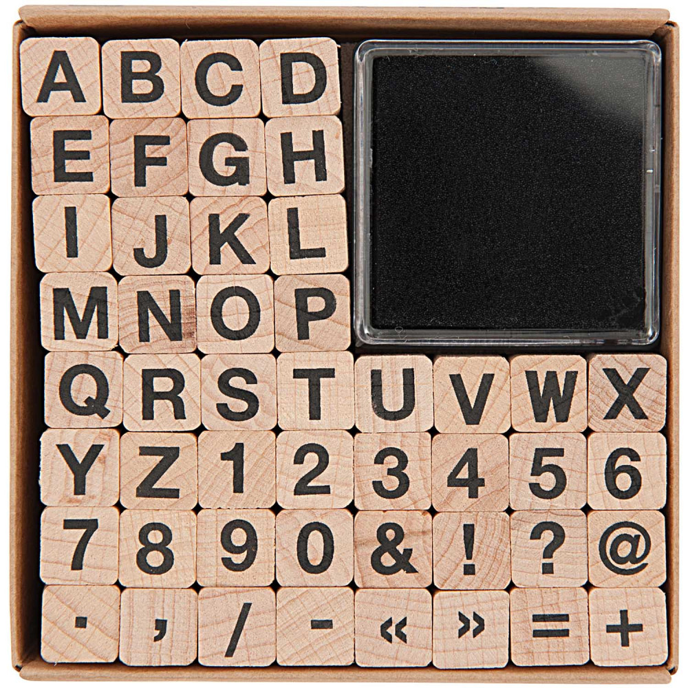 Zestaw drewnianych stempli ABC & Numbers - Paper Poetry - alfabet, 48 szt.