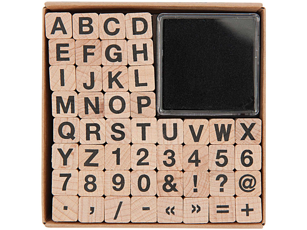 Wooden ABC & Numbers stamp set - Paper Poetry - basic alphabet, 48 pcs.