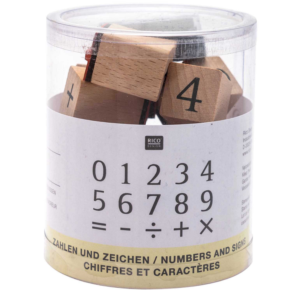 Wooden stamp set - Rico Design - numbers & signs, 15 pcs.