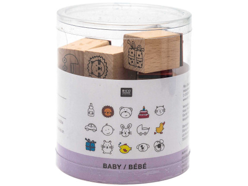 Zestaw drewnianych stempli Baby - Rico Design - 15 szt.