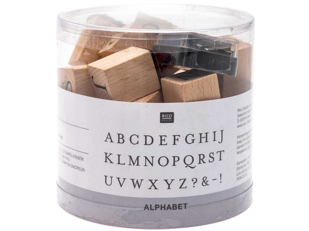 Zestaw drewnianych stempli ABC - Rico Design - alfabet, 30 szt.