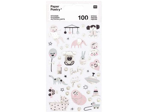 Baby Girl stickers - Paper Poetry - pink, 100 pcs.
