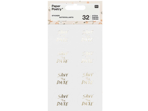 Naklejki Save The Date - Paper Poetry - złote, 32 szt.