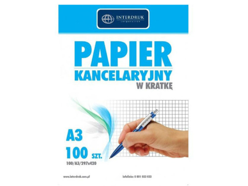 Papier kancelaryjny w kratkę A3 - Interdruk - 100 ark.