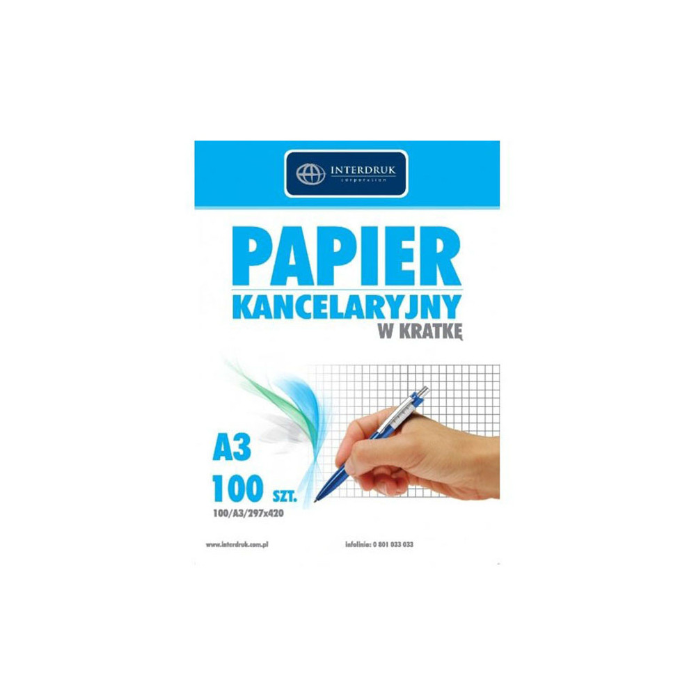 Papier kancelaryjny w kratkę A3 - Interdruk - 100 ark.