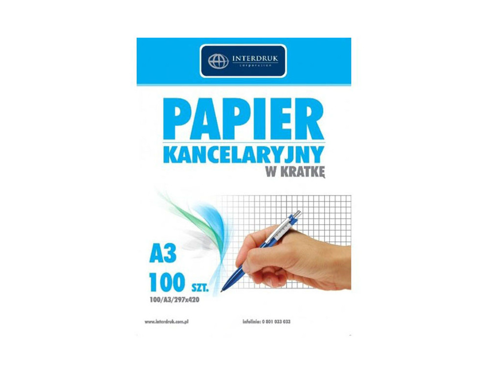 Papier kancelaryjny w kratkę A3 - Interdruk - 100 ark.