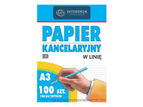 Papier kancelaryjny w linie A3 - Interdruk - 100 ark.