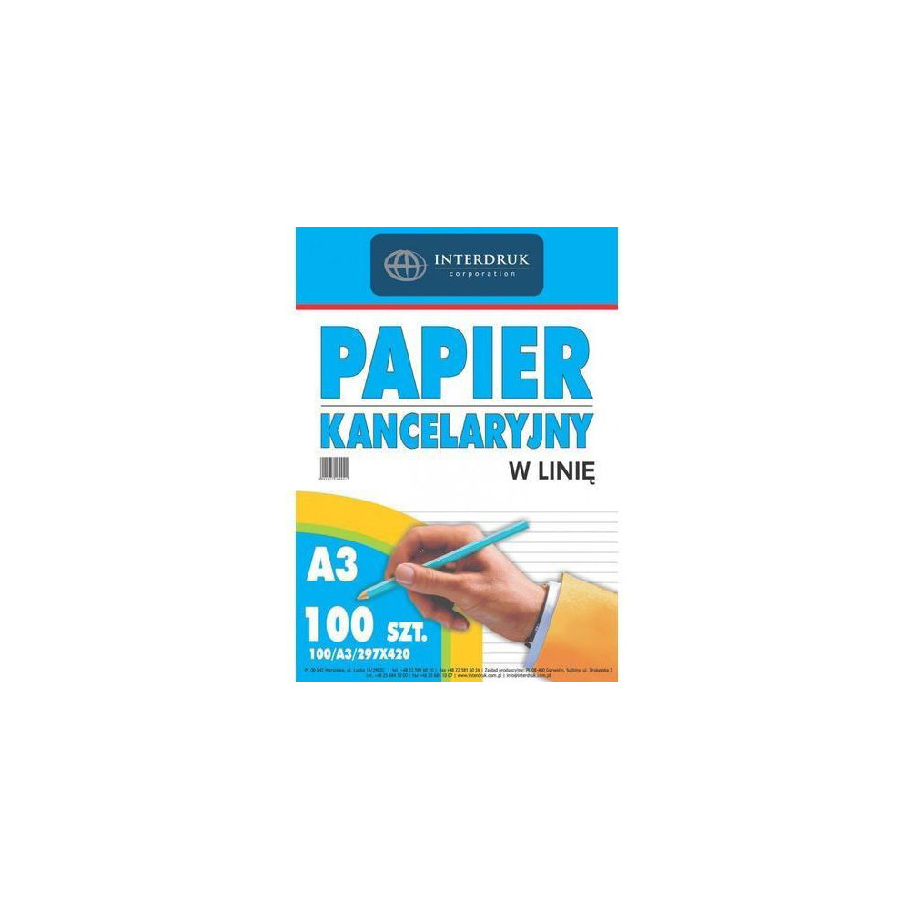 Papier kancelaryjny w linie A3 - Interdruk - 100 ark.