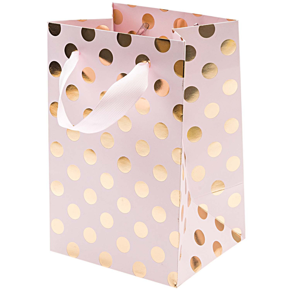 Torba prezentowa w kropki - Rico Design - różowo-złota, 12 x 18 x 10 cm