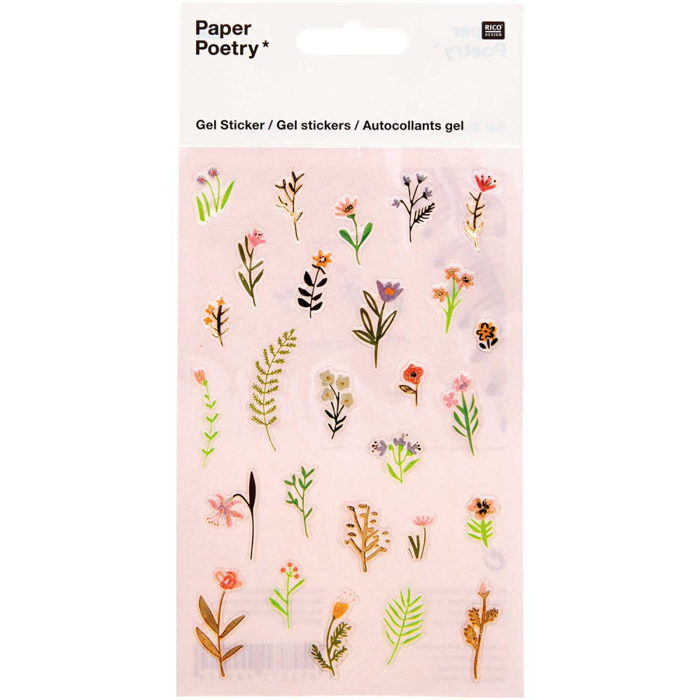 Naklejki żelowe - Paper Poetry - kwiaty, 26 szt.
