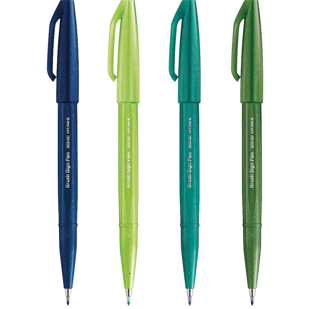 Zestaw pisaków artystycznych Brush Sign Pen - Pentel - Zielone jagody, 4 szt.