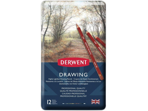 Drawing pencils set in metal tin - Derwent - 12 colors