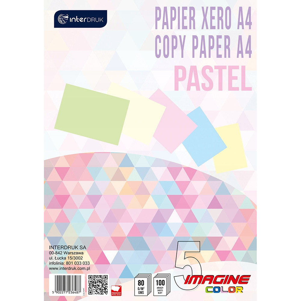 Papier do drukarki, ksero A4 - Interdruk - pastelowe kolory, 80 g, 100 ark.