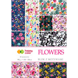 Blok z motywami A4 - Happy Color - Flowers, 80 g, 25 ark.