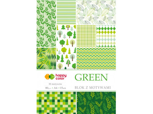 Blok z motywami A4 - Happy Color - Green, 80 g, 15 ark.