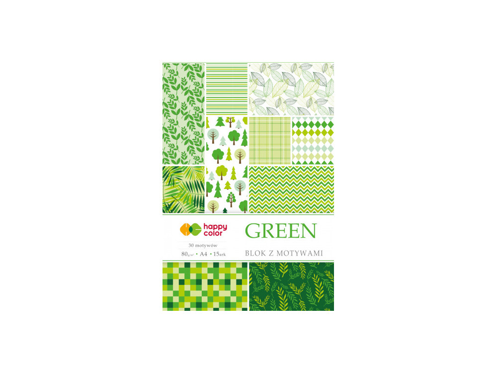 Blok z motywami A4 - Happy Color - Green, 80 g, 15 ark.