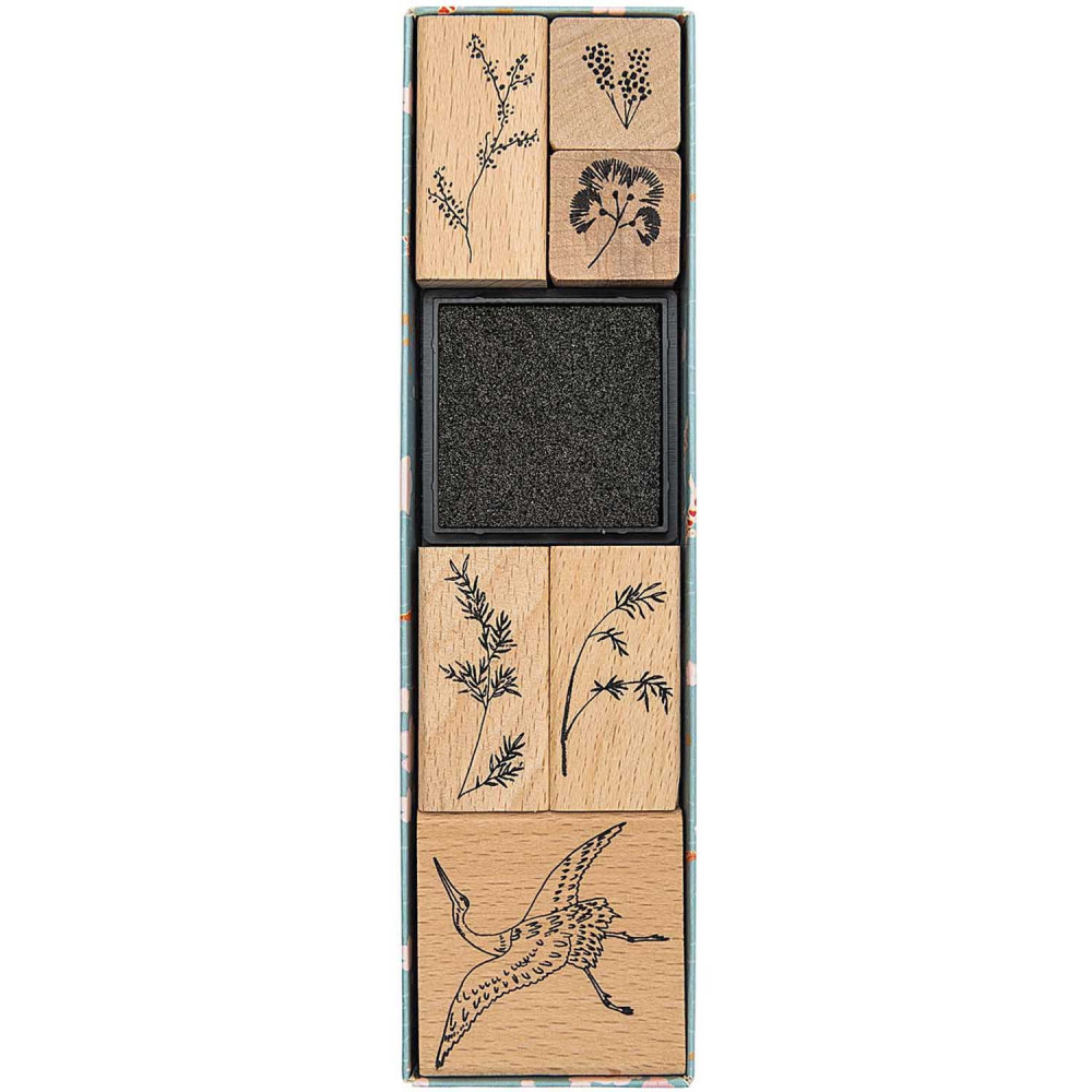 Wooden stamp set - Paper Poetry - Japanese designs, 6 pcs.