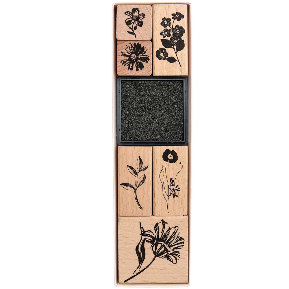 Wooden stamp set - Paper Poetry - flowers, 6 pcs.