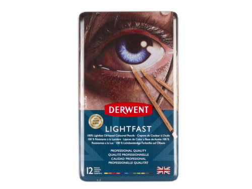 Zestaw kredek Lightfast w metalowej kasecie - Derwent - 12 kolorów
