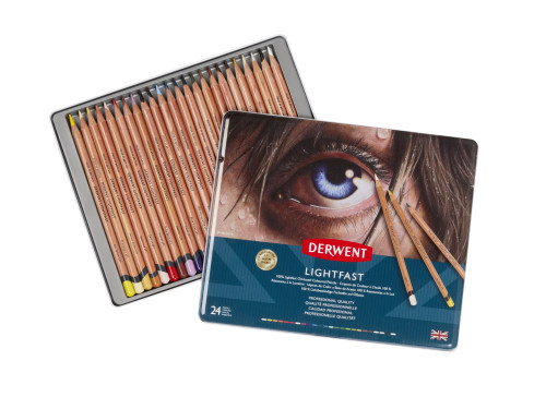 Set of Lightfast colored pencils in metal tin - Derwent - 24 colors