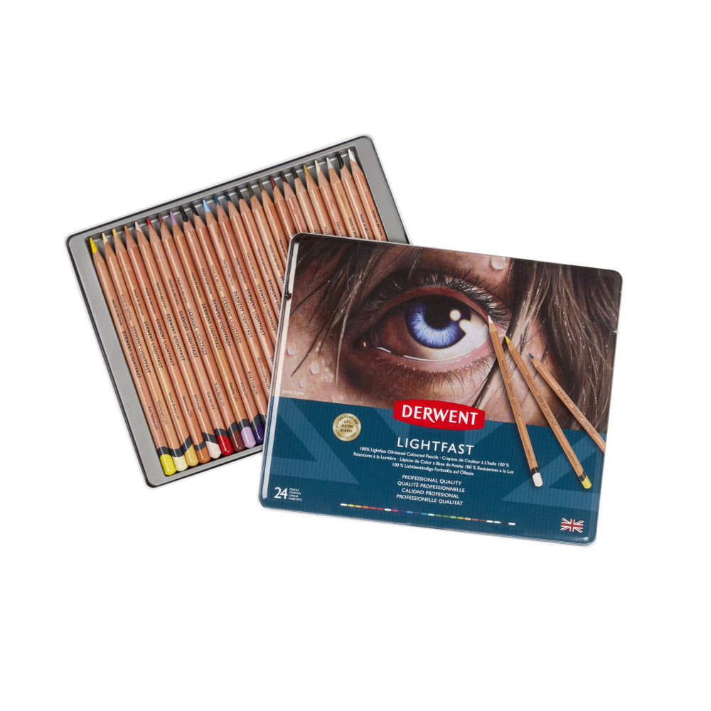 Set of Lightfast colored pencils in metal tin - Derwent - 24 colors