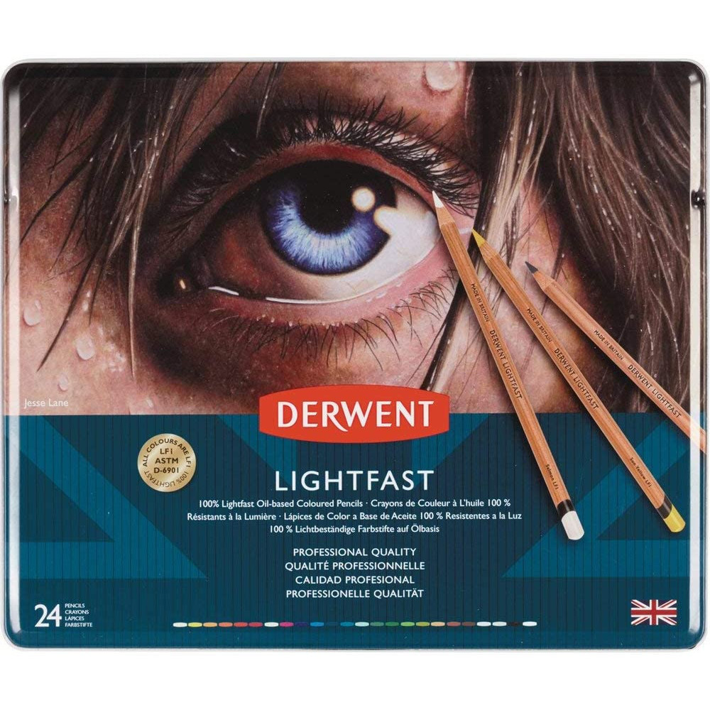 Set of Lightfast colored pencils in metal tin - Derwent - 24 colors