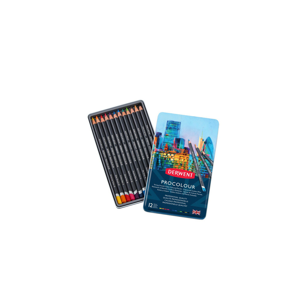 Set of Procolour pencils in metal tin - Derwent - 12 colors