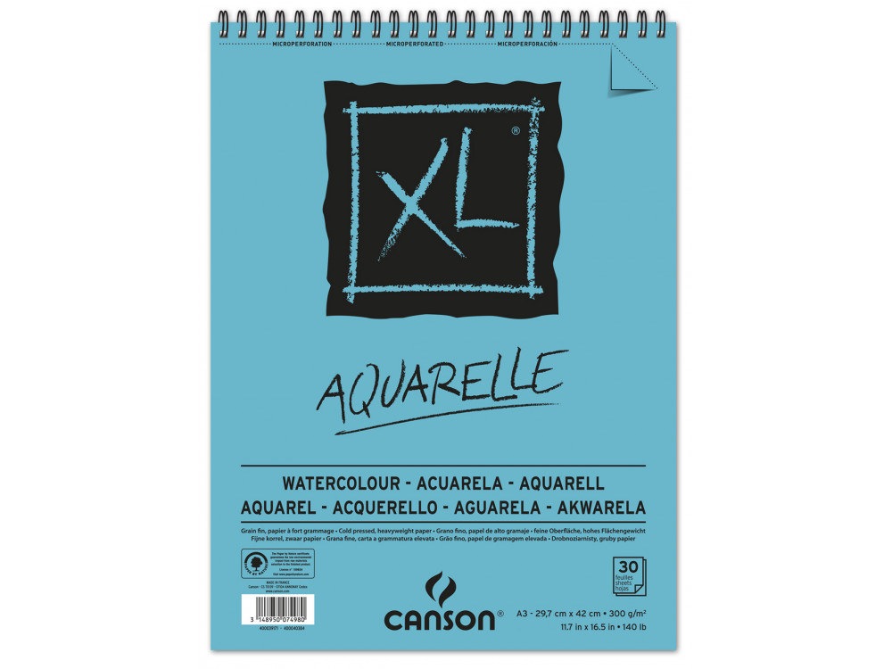 Blok do akwareli ze spiralą XL Aquarelle, A3 - Canson - 300 g, 30 ark.