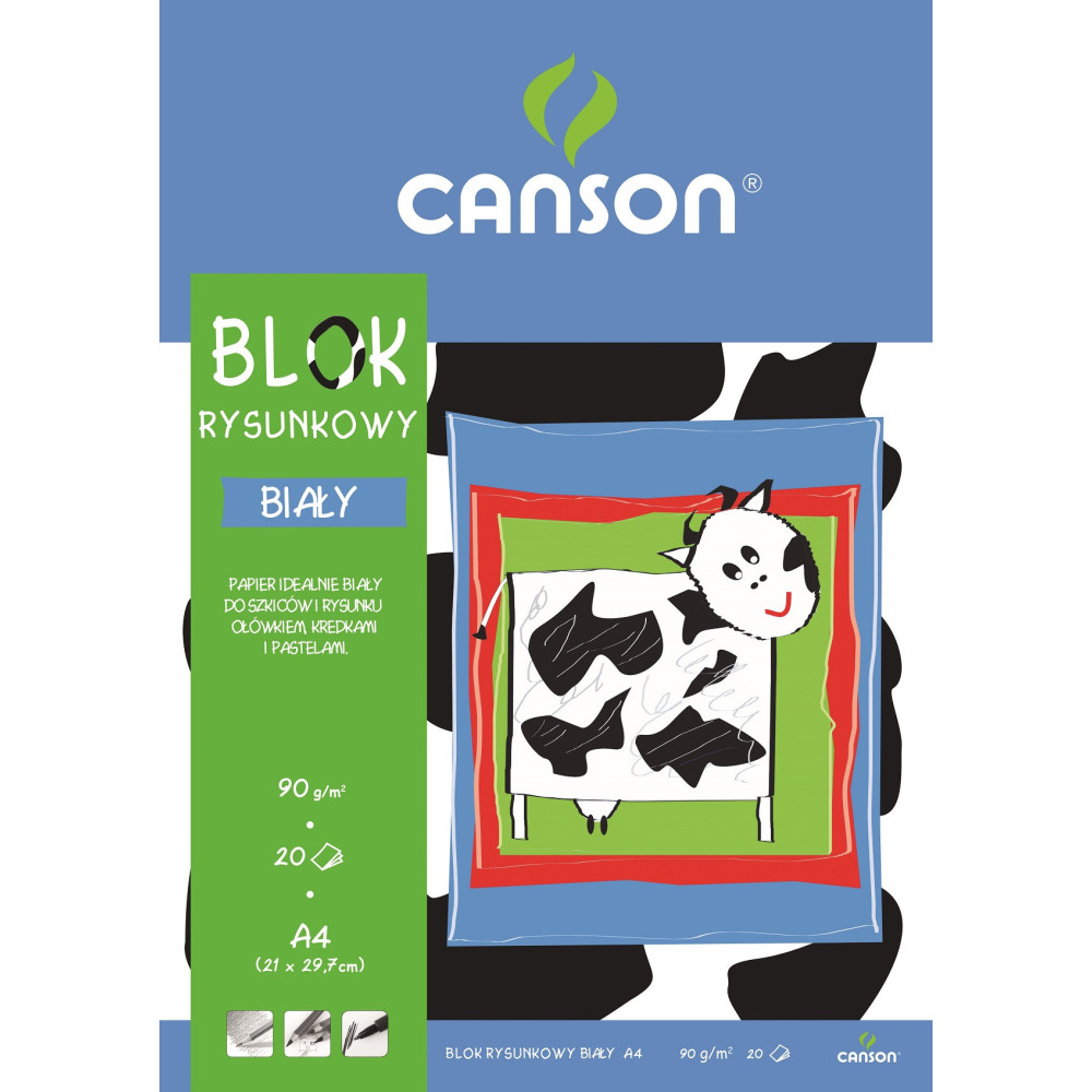 Blok rysunkowy A4 - Canson - biały, 90 g, 20 ark.