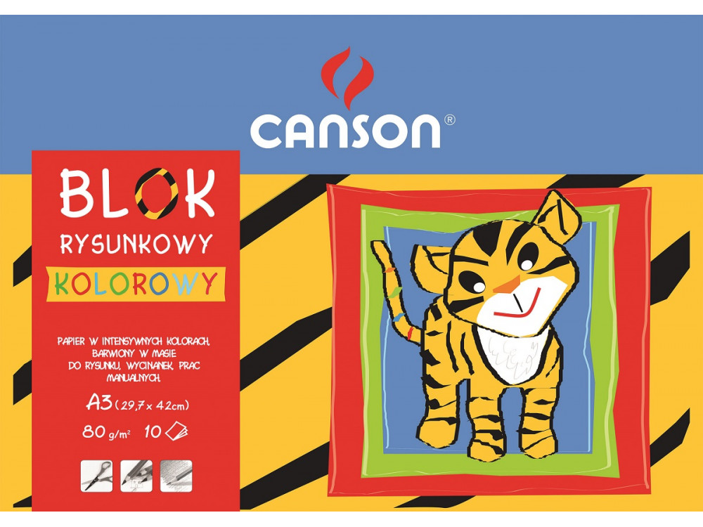 Blok rysunkowy A3 - Canson - kolorowy, 70 g, 10 ark.
