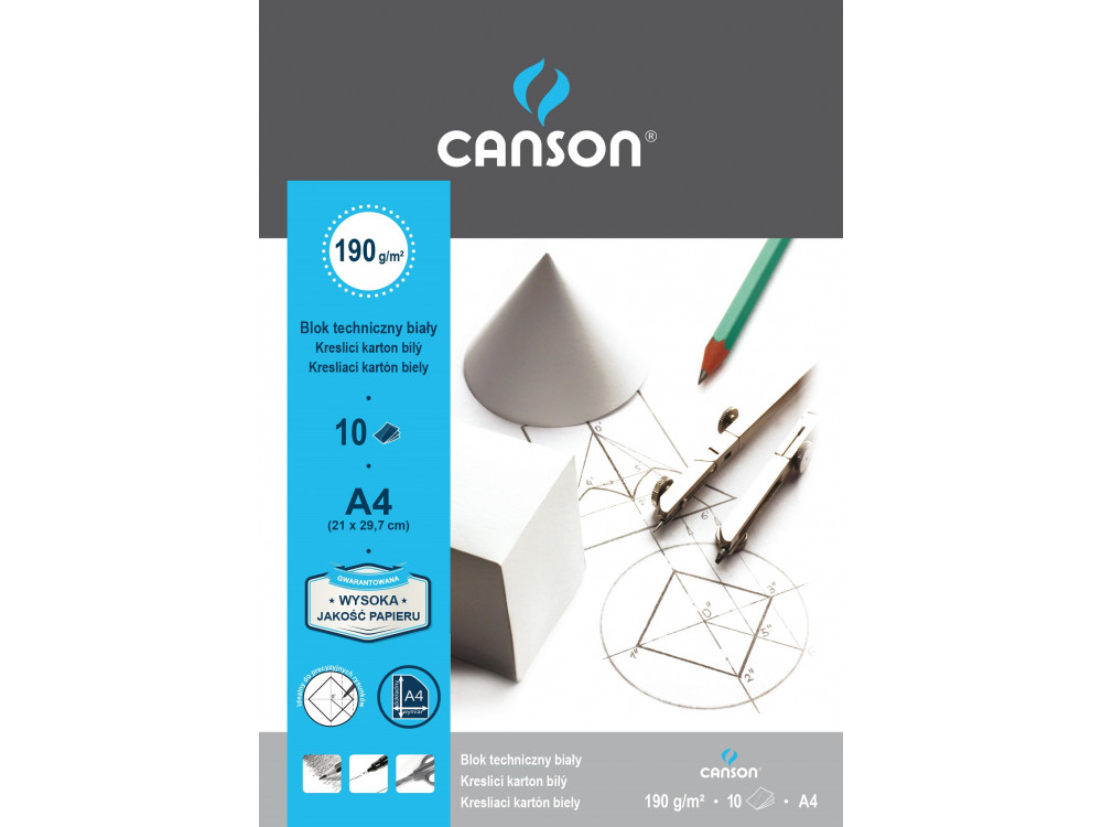Drawing pad A4 - Canson - white, 190 g, 10 sheets