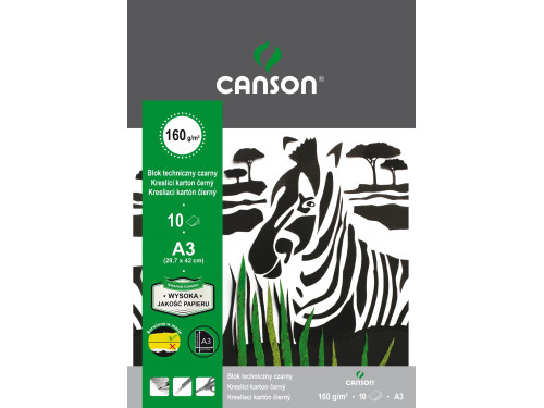 Blok techniczny A3 - Canson - czarny, 160 g, 10 ark.