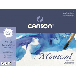 Watercolor drawing pad Montval 24 x 32 cm - Canson - cold press, 300 g, 12 sheets.