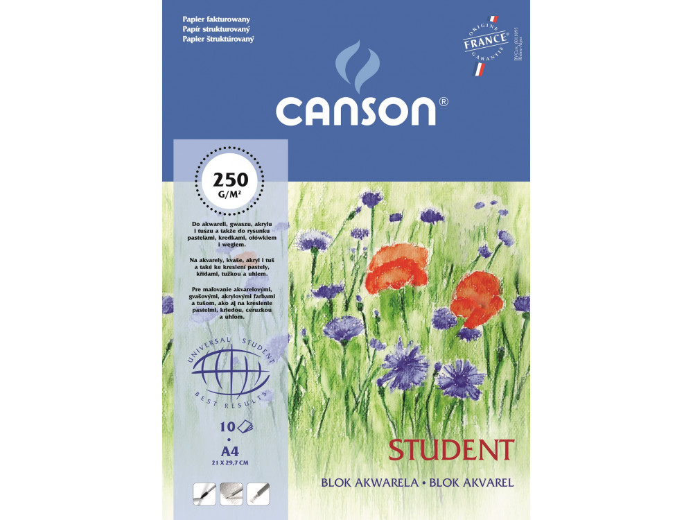 Blok do akwareli Student A4 - Canson - 250 g, 10 ark.