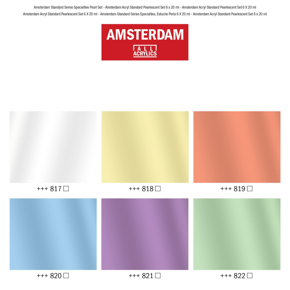Set of acrylic paints - Amsterdam - pearl, 6 colors x 20 ml