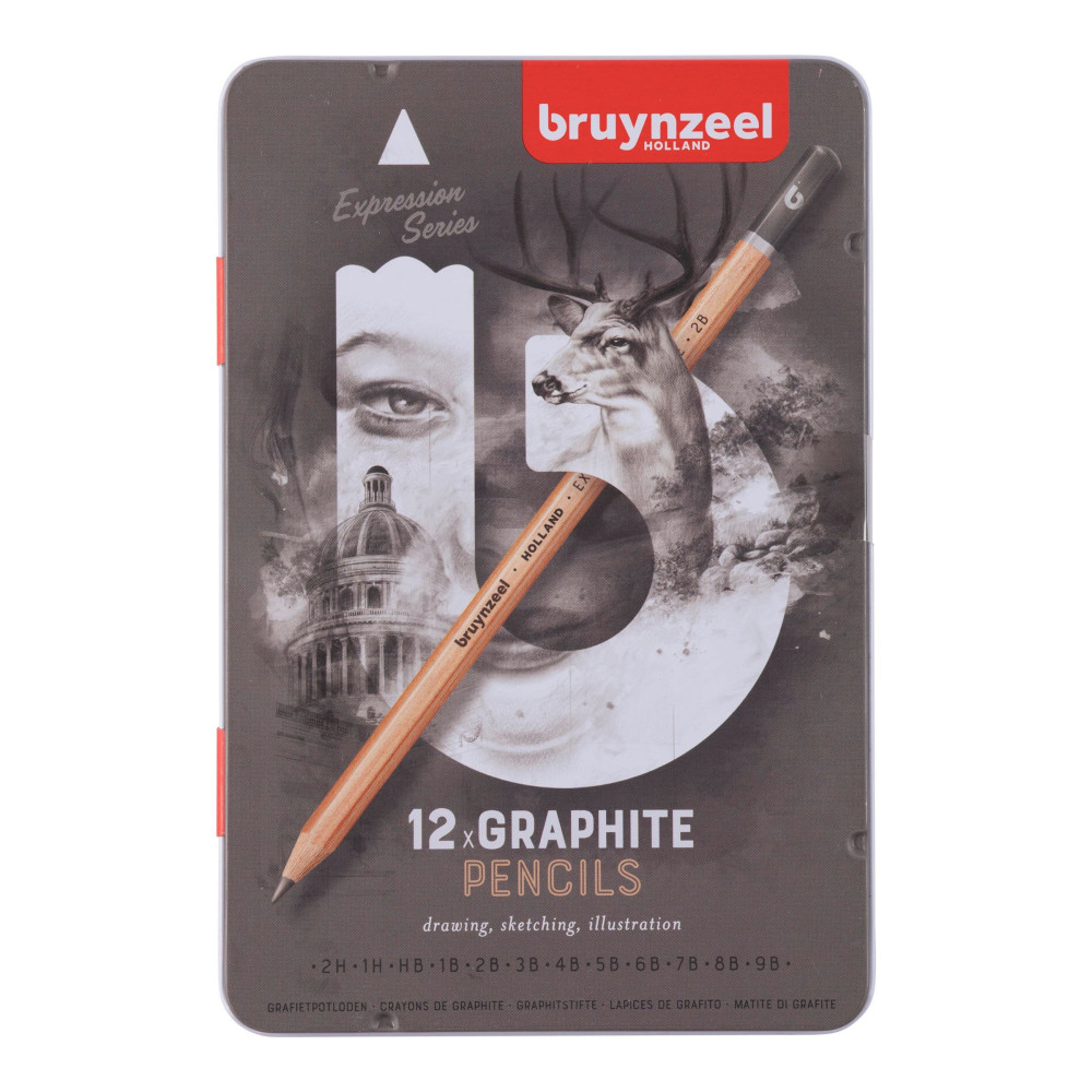 Zestaw ołówków grafitowych Expression w metalowym etui - Bruynzeel - 12 szt.