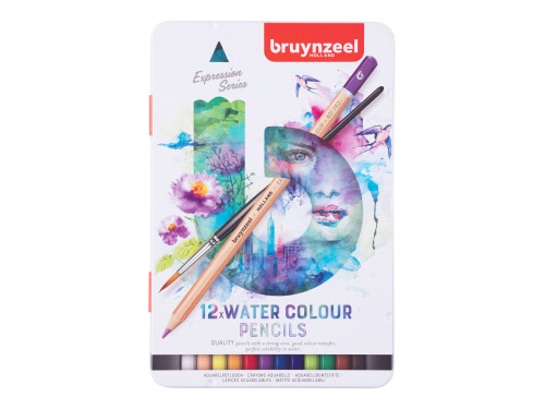 Set of watercolor pencils Expression in metal tin - Bruynzeel - 12 colors
