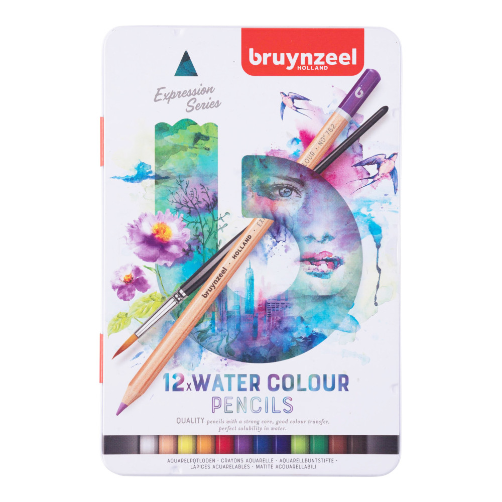 Zestaw kredek akwarelowych Expression w metalowym etui - Bruynzeel - 12 kolorów