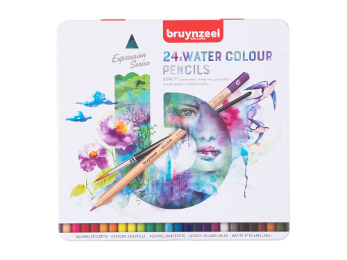 Set of watercolor pencils Expression in metal tin - Bruynzeel - 24 colors